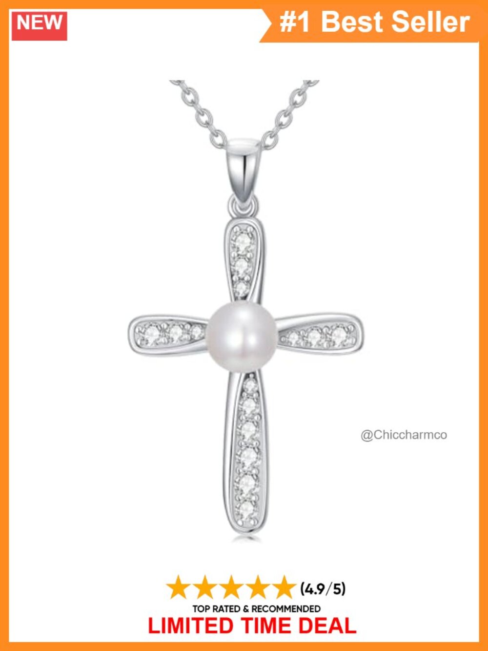 Sterling Silver Freshwater Pearl Moissanite Pendant Necklace 18 in